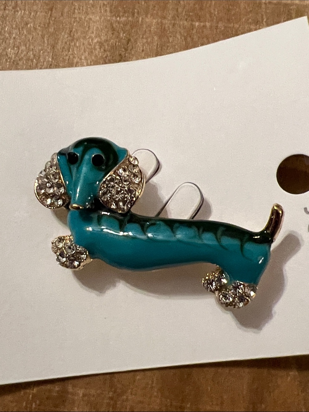 3/$18 Turquoise Dachshund Rhinestone Accent Brooch Pin Lot 423
